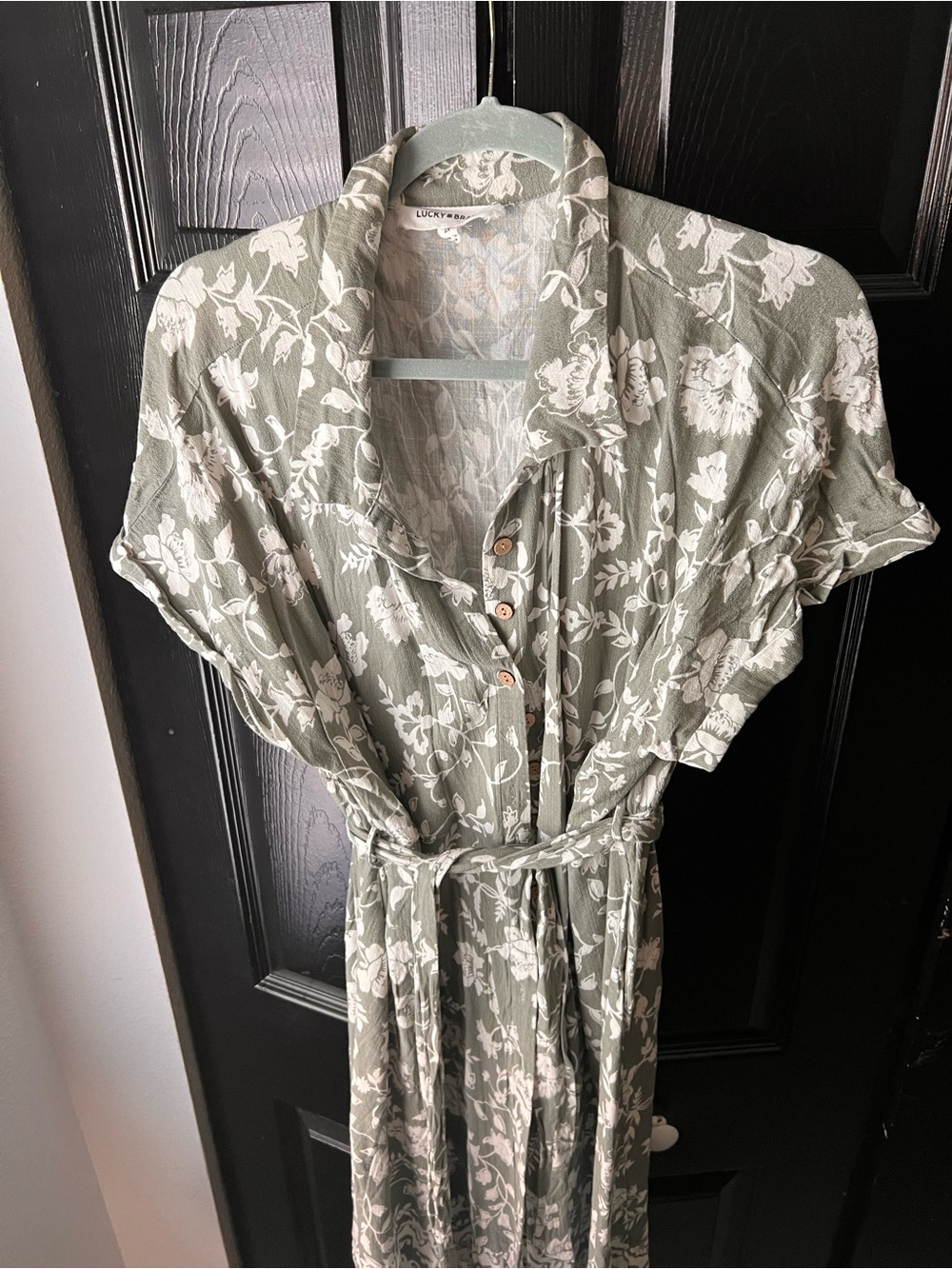 Lucky Brand Olive Green Floral Button-Front Dress